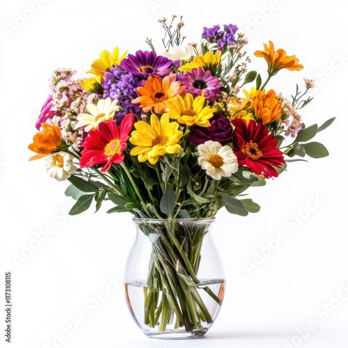 Wallpaper Mural Colorful bouquet of fresh flowers arranged in a clear glass vase on a bright background Torontodigital.ca