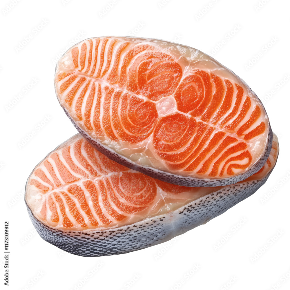 raw salmon steaks isolated on white transparent background raw salmon steaks isolated on white transparent background