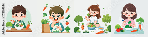 vector of a child who likes vegetables
