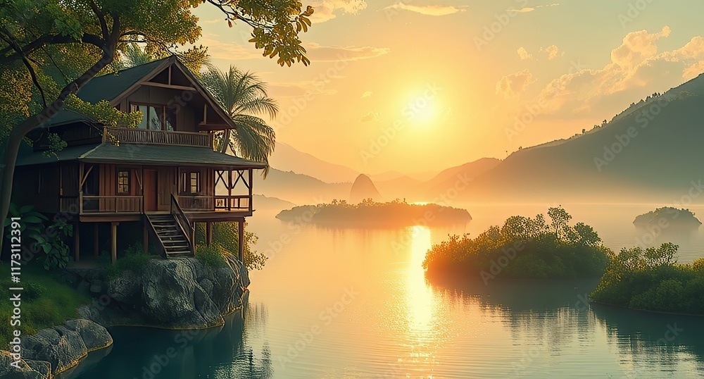 Fototapeta premium sunset on the river