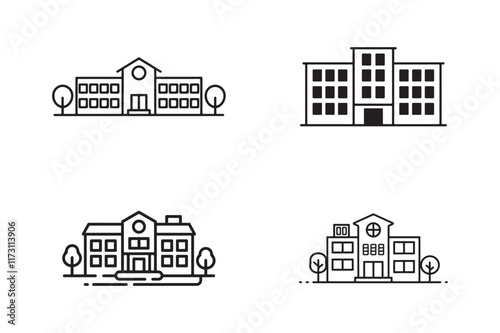 Set of School building line icon, vector pictogram of college or university. Education illustration, sign for schoolhouse exterior