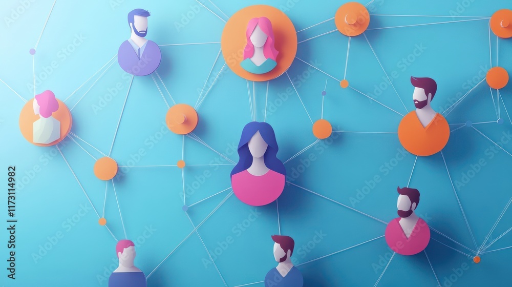 Networking: People connected by lines and nodes representing networking. paper cut Art Style 3d background Networking: People connected by lines and nodes representing networking. paper cut Art Style 3d background