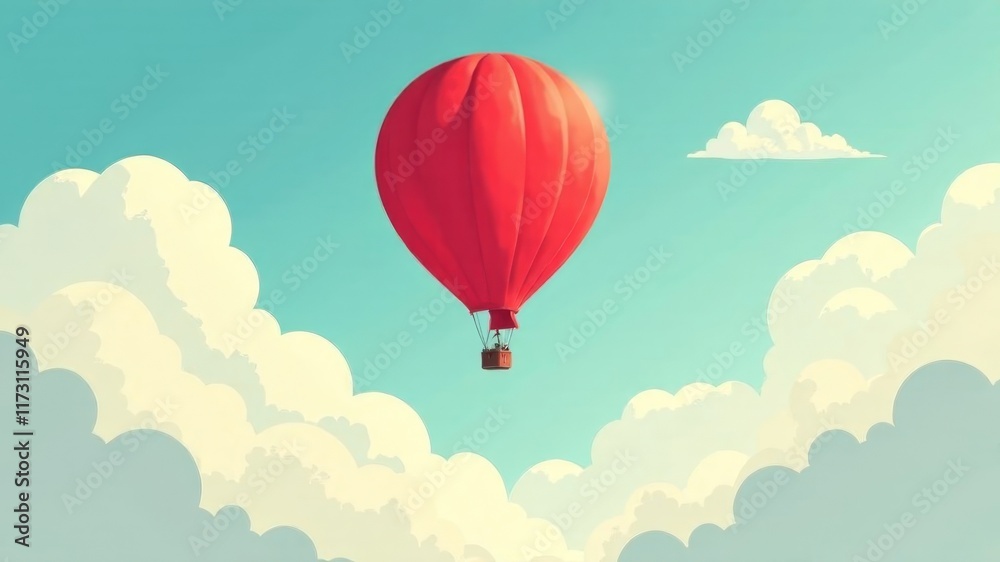 Fototapeta premium illustration of red hot air balloon above clouds