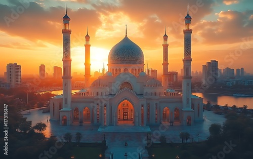 Majestic mosque at sunset. photo