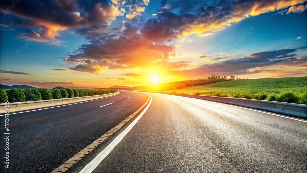 Naklejka premium Asphalt Road with Tire Tracks Leading to Open Horizon - Scenic Highway Stock Photo
