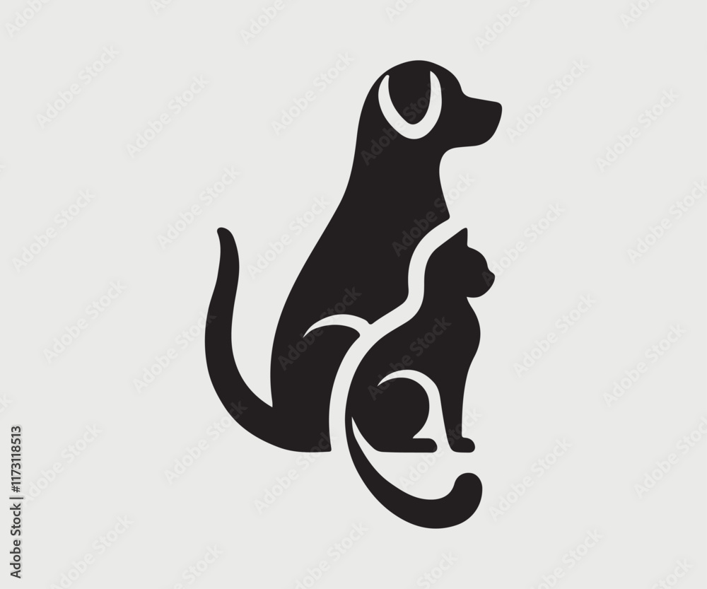 Obraz na plátně logo featuring the silhouette of a dog and a cat sitting side by side