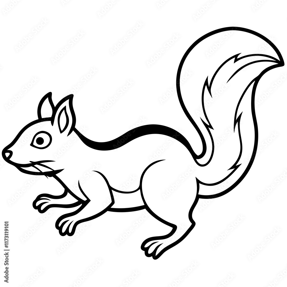 Cute Silhouette of a Squirrel line art vector cartoon illustration Cute Silhouette of a Squirrel line art vector cartoon illustration