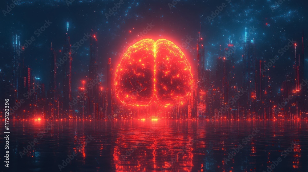 A glowing brain in a futuristic cityscape, symbolizing intelligence. A glowing brain in a futuristic cityscape, symbolizing intelligence.