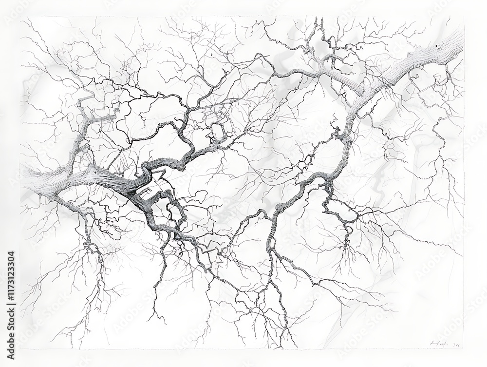 Obraz premium Outline of a tree with sprawling branches on a white background