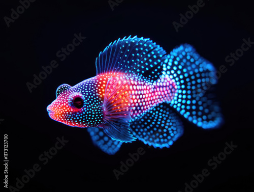 Vibrant neon fish swimming gracefully in dark waters aquatic environment underwater photography colorful display photo