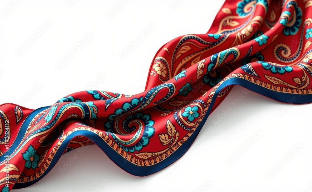 Obraz premium A luxurious silk fabric draped with a vibrant paisley pattern showcasing rich colors and intricate details