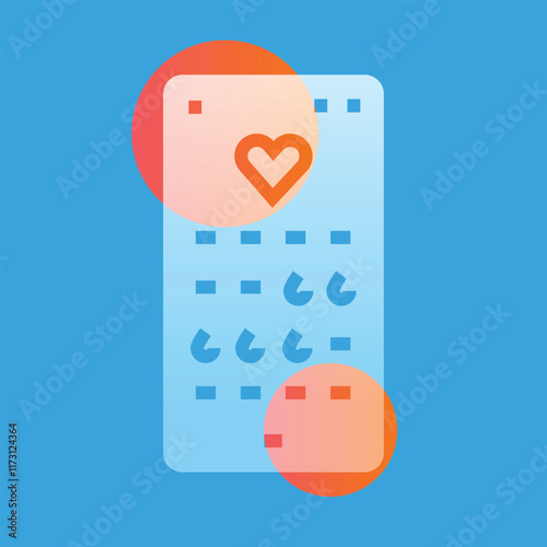 Menstrual calendar on phone glassmorphism illustration. Transparency blur elements. Ui layered design. Vector isolated element.