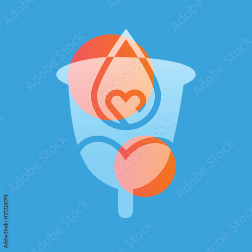 Menstrual cup lglassmorphism illustration. Transparency blur elements. Ui layered design.