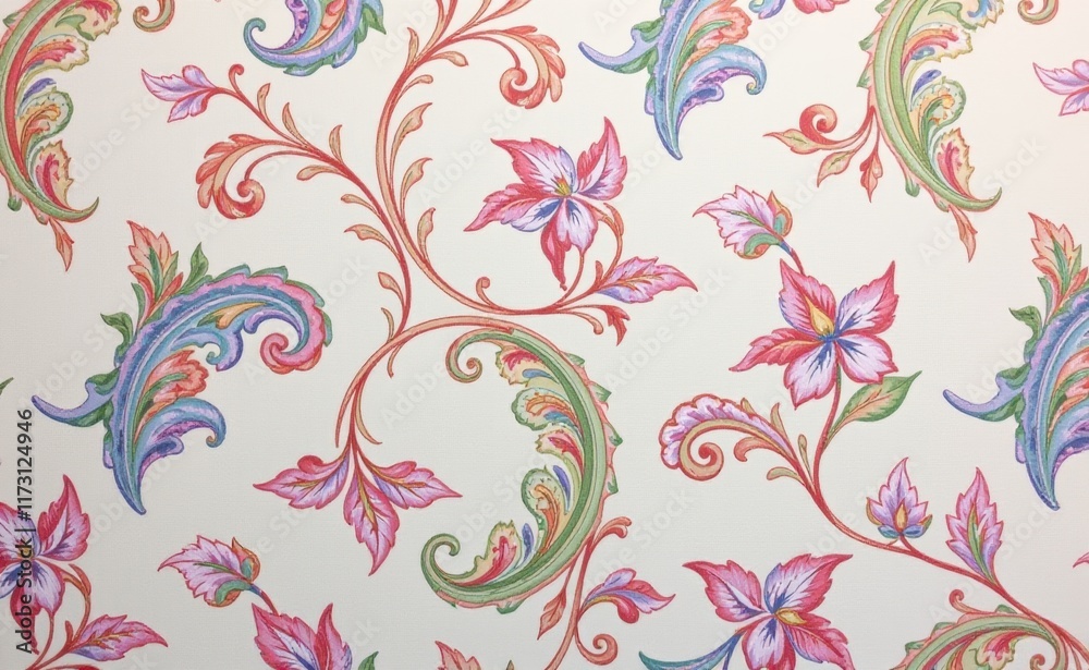 Fototapeta premium A luxurious silk fabric draped with a vibrant paisley pattern showcasing rich colors and intricate details