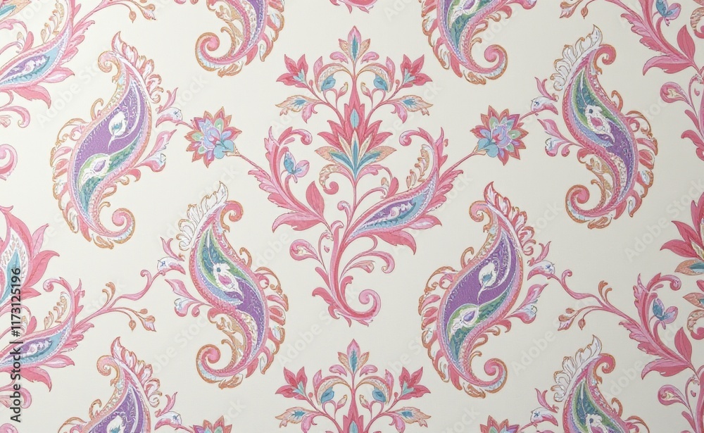 Fototapeta premium A luxurious silk fabric draped with a vibrant paisley pattern showcasing rich colors and intricate details