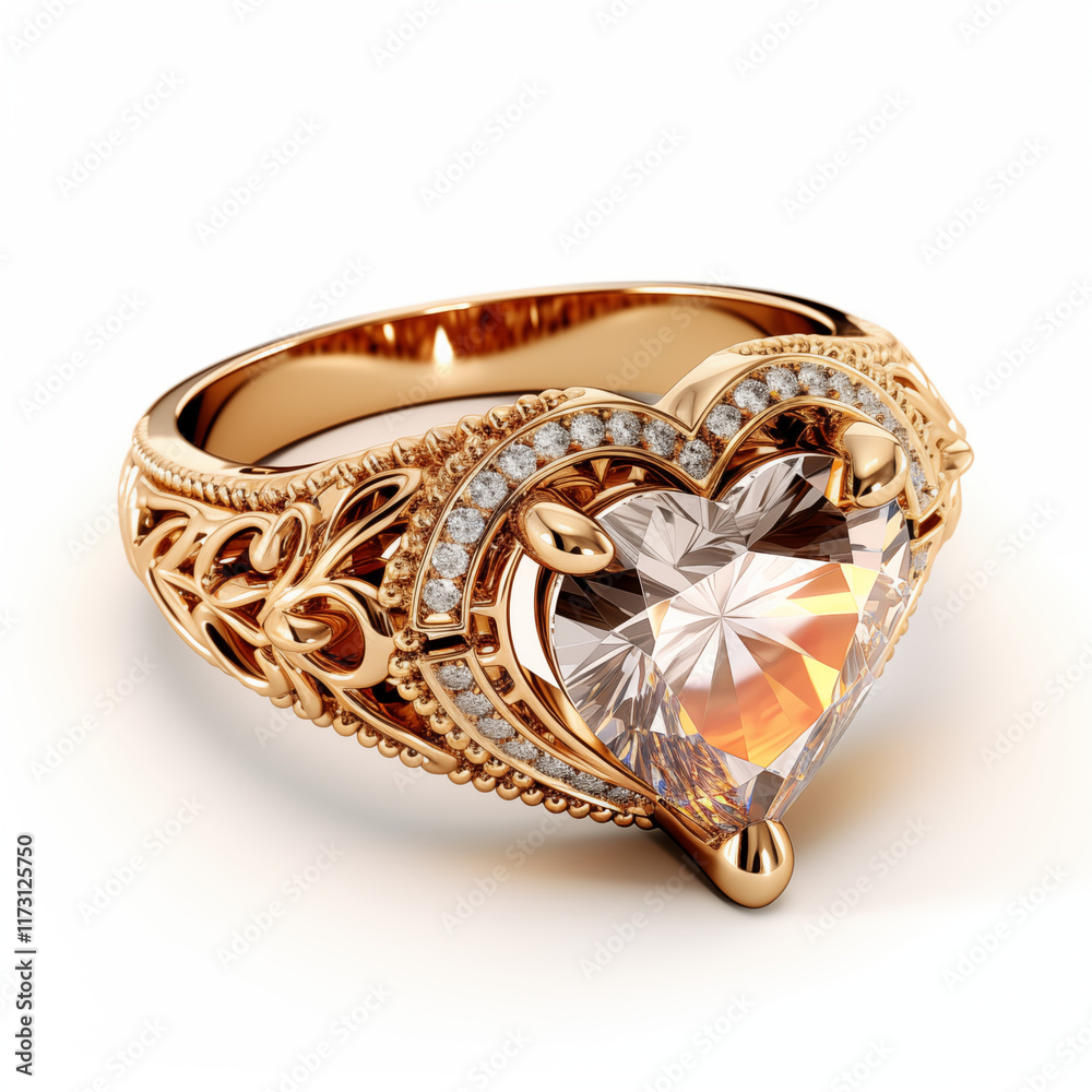 Rose Gold HeartShaped Ring with Diamonds Topaz Rose Gold HeartShaped Ring with Diamonds Topaz