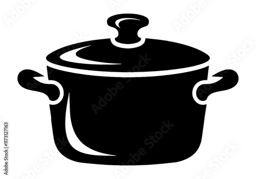 おしゃれな鋳物のココット鍋のシルエットイラスト　透過背景の切り抜き