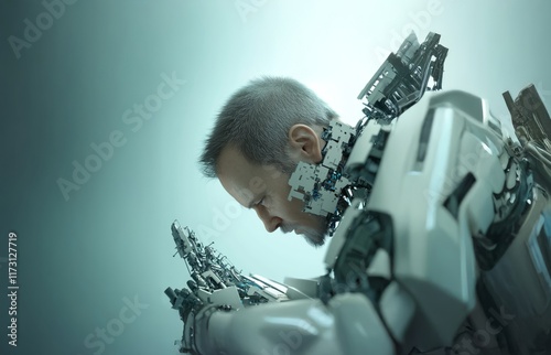 A man attempting to destroy modern technology and prevent the rise of robots and artificial intelligence. Generated image