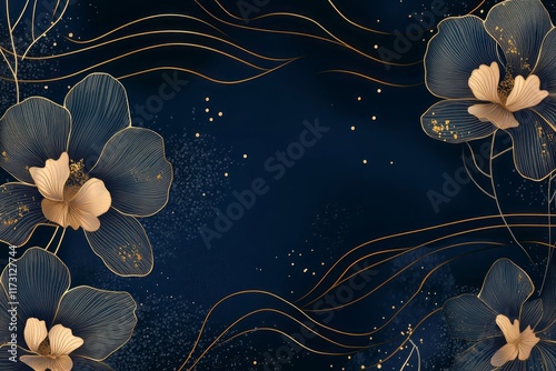 Elegant floral background with golden lines ideal for text placement and design projects photo