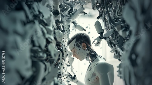 A man attempting to destroy modern technology and prevent the rise of robots and artificial intelligence. Generated image