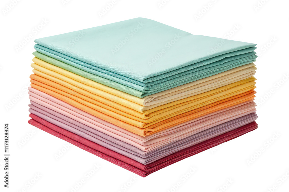Stack of colorful fabric napkins isolated with transparent background Stack of colorful fabric napkins isolated with transparent background