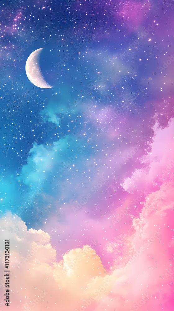 Fototapeta premium Pink and blue sky moon illustration poster background