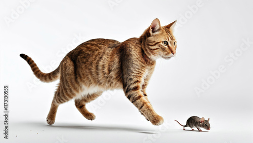 Cat and mouse chase in action featuring a playful encounter indoors