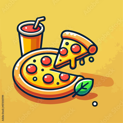 cartoon of pizza, food illustration, pizza vector, pizza