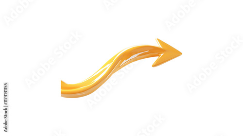 A orange arrow pointing down. The arrow is made of glass and is very shiny. It is on a trasparent background	