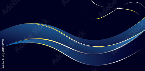 Dark night sky, shimmering stars, flowing blue waves, golden streaks, abstract cosmic design, deep space background,