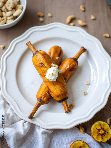 Unnakkaya - Kerala Malabar snack with ripe plantains and coconut nut filling, selective focus photo