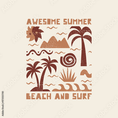 boho style beach wear print design for tee as vector
