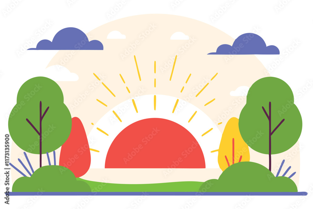 Fototapeta premium Sunset illustration vector on white background