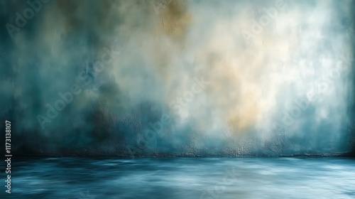 Abstract teal and gold textured wall background.
