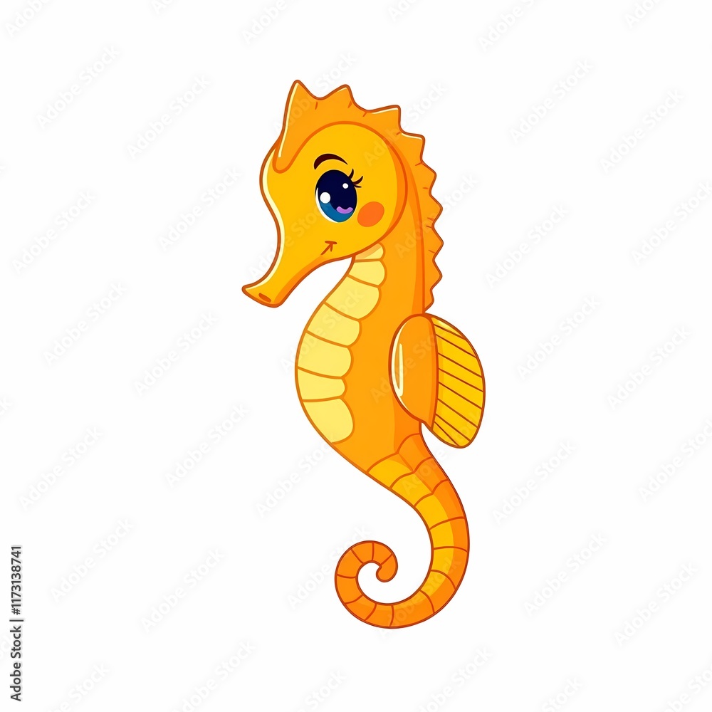 Fototapeta premium Adorable Golden Seahorse Cartoon Illustration 