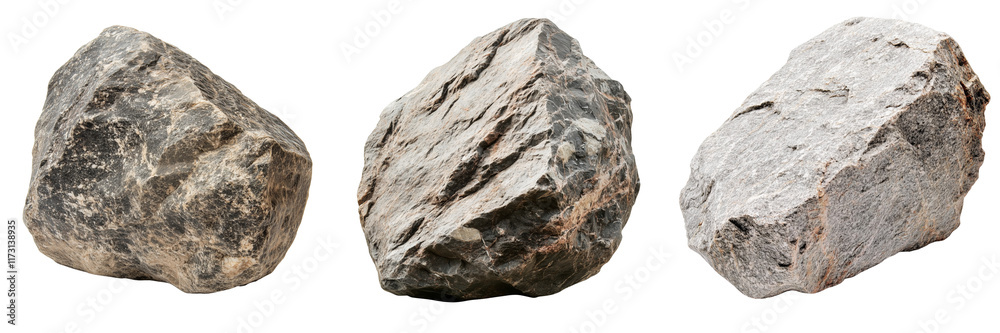 A Set of Rugged Granite Boulders Featuring Unique Natural Textures Isolated on Transparent Background A Set of Rugged Granite Boulders Featuring Unique Natural Textures Isolated on Transparent Background