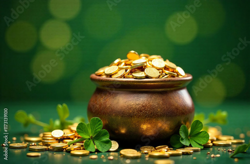 Leprechaun pot of gold, traditional for irish st. patrick's day. Leprechaun's Gold.  photo