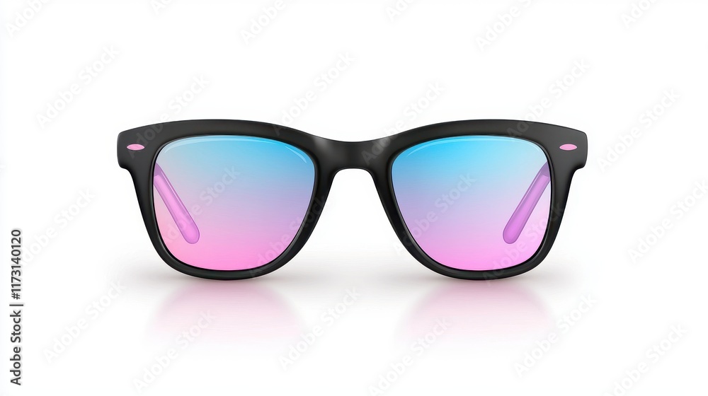 Stylish Black Sunglasses with Gradient Lenses in Pink and Blue Colors Stylish Black Sunglasses with Gradient Lenses in Pink and Blue Colors