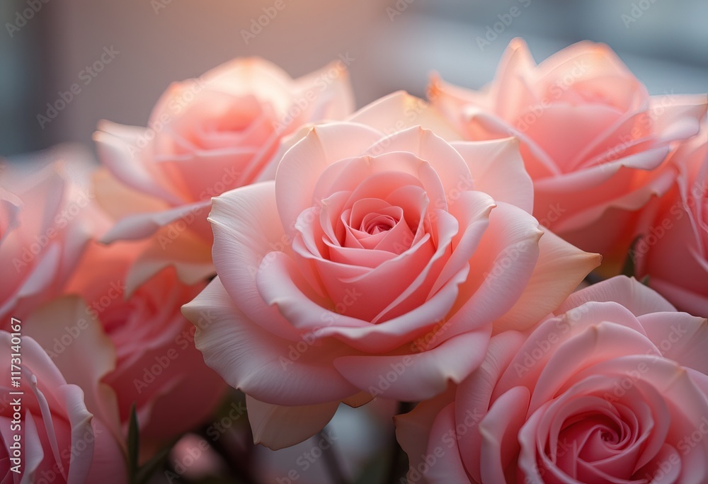 Pink roses in a soft romantic bouquet. Pink roses in a soft romantic bouquet.