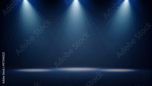 Wallpaper Mural Stage, spotlight. Blue backdrop, dim, dark background for displaying products. Background spotlights. Light spot on scene. Shining stage blue lights with ramp illumination. Vector illustration

 Torontodigital.ca