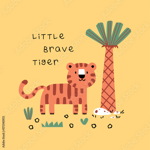 tee pattern design with cute tiger   drawing as vector