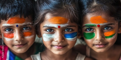 Unity in Diversity: Kids Celebrating India's Spirit with Painted Cheeks