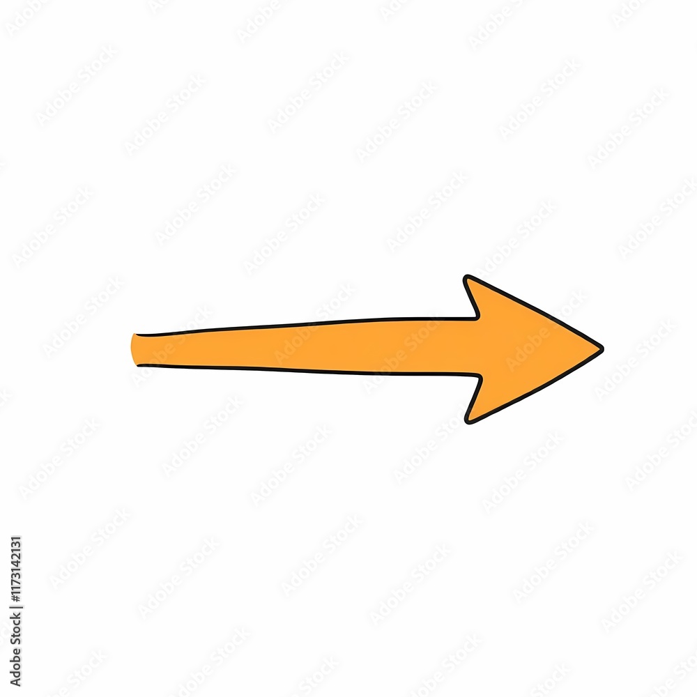 Hand-drawn Orange Arrow: A simple, hand-drawn arrow pointing to the right, conveying direction, navigation, or progress. The arrow is a bright orange color, with a black outline. Hand-drawn Orange Arrow: A simple, hand-drawn arrow pointing to the right, conveying direction, navigation, or progress. The arrow is a bright orange color, with a black outline.