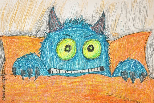 Kinderzeichnung von einem Monster im Bett, Ängste bei Kindern 