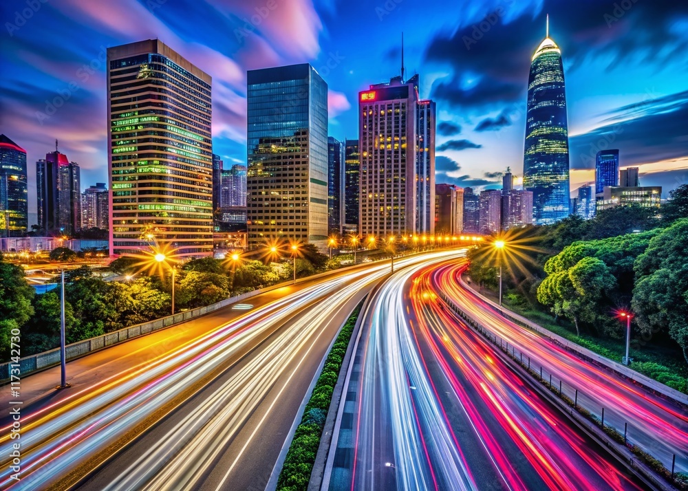 Fototapeta premium City Lights Long Exposure Night Photography Update - Urban Renewal