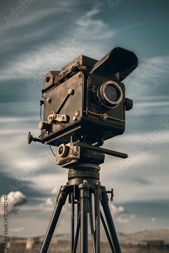 Old camera on a wooden tripod