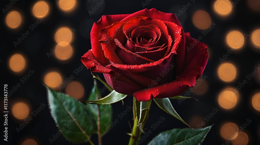 A vibrant red rose in full bloom, symbolizing love and passion with its velvety petals A vibrant red rose in full bloom, symbolizing love and passion with its velvety petals