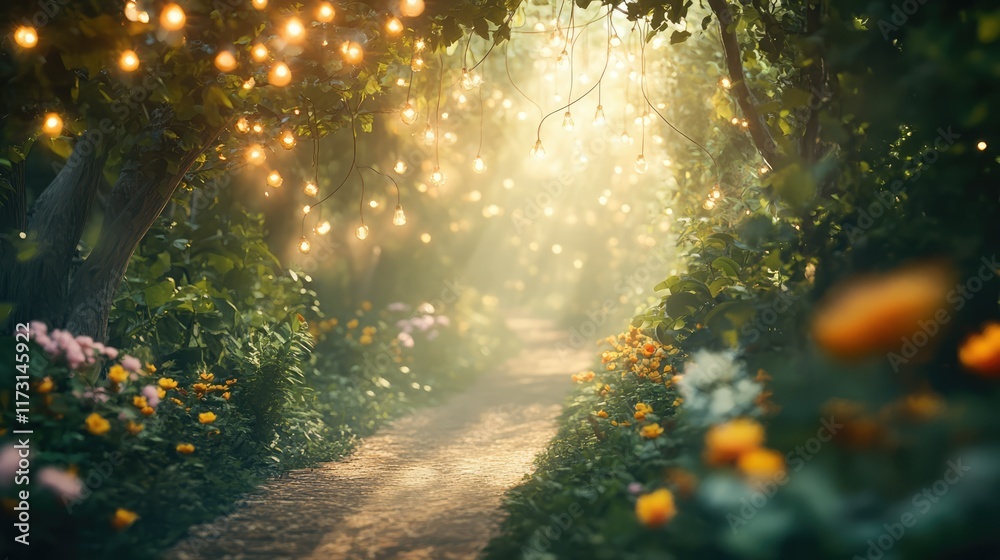 Obraz premium there is a pathway with stairs and flowers in the middle, beautiful render of a fairytale, enchanted magical fantasy