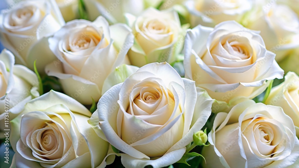 Obraz premium Close-up of Exquisite White Rose Bouquet, Elegant Floral Background