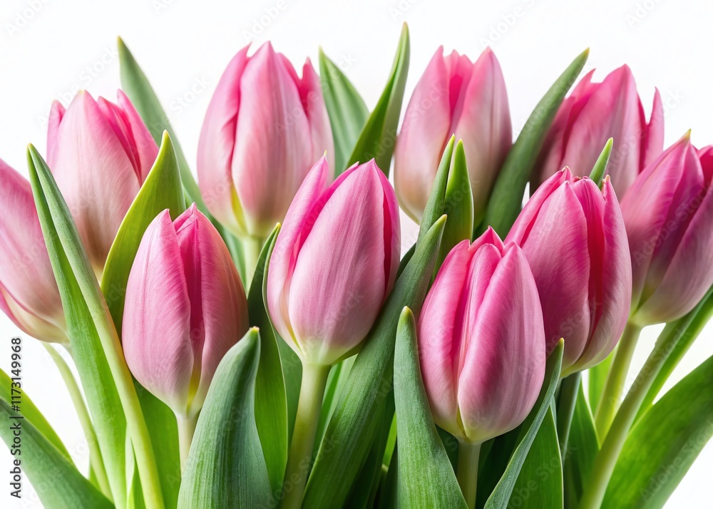 Close-up Pink Tulip Buds on White Background - High-Resolution Stock Photo Close-up Pink Tulip Buds on White Background - High-Resolution Stock Photo